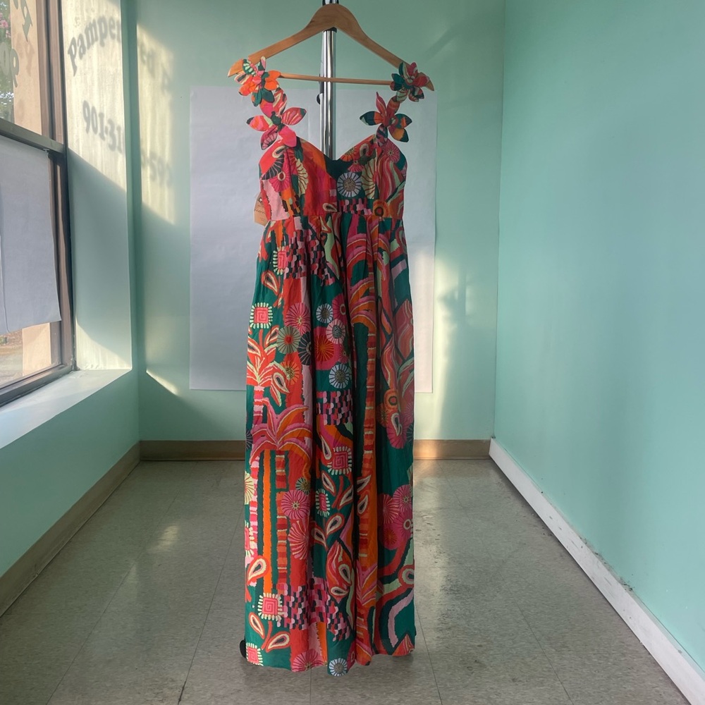 FARM Rio Vibrant Red and Pink Maxi Sundress